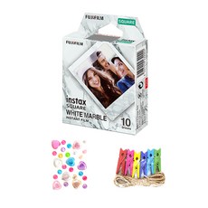 instax 拍立得 square底片 白石紋 10張+木製裝飾繩+隨機寶石貼紙, 單品, 1套