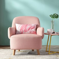 마카롱 패브릭 1인용 소파 + 쿠션, 핑크