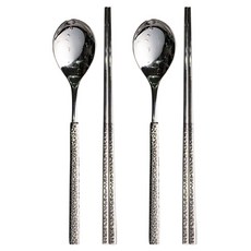 RAONNURI 豹紋印花餐具組, 黑色, 湯匙 2入(黑色)+筷子 2入(黑色), 1組