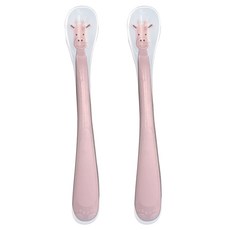 嬰兒動物造型學習湯匙, 長頸鹿款(深粉色), 2支