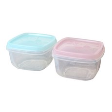 嬰兒副食品矽膠保鮮盒2入組, 粉色+藍色, 1組