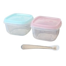 실리콘 이유식 용기 스푼 세트, 용기(핑크, 블루), 스푼(곰 그레이), 용기 2종 + 스푼, 1개