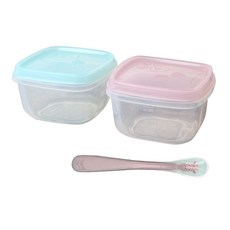 실리콘 이유식 용기 스푼 세트, 용기(핑크, 블루), 스푼(기린 핑크), 용기 2종 + 스푼, 1개