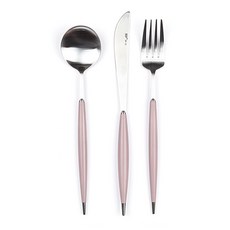 백산 모던 파스텔 양식 커트러리 세트, 핑크, 디너스푼 + 디너나이프 + 디너포크