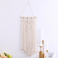 마켓에이 잎패턴 매듭장식 벽 마크라메, 아이보리