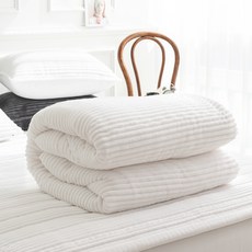 柔軟條紋貂皮超細纖維薄被, 白色