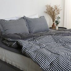 迷你格紋超細纖維薄被, 黑色