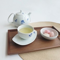 KwangJuYo 花卉圖案雙人茶具組, 白色, 壺身 + 蓋子 + 茶杯 2p + 碟子 2p