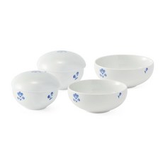 KwangJuYo 花卉圖案雙人餐具組, 白色, 飯碗本體 2p + 蓋子 2p + 湯碗 2p