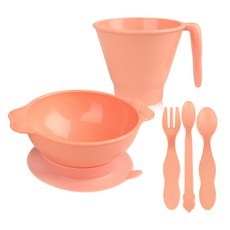 Kiddlez 孩童餐具組 M號, 橘色, 湯碗+吸盤底座+2款湯匙+叉子