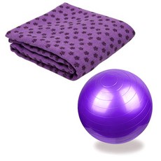 런웨이브 요가타올 + 짐볼 + 휴대용 가방 세트, 퍼플, 1개