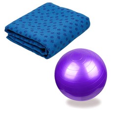 런웨이브 요가타올 + 짐볼 + 휴대용 가방 세트, 타올(블루), 짐볼(퍼플), 1개