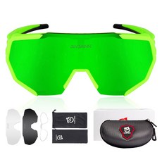 QUeSHaRK 可更換鏡片運動護目鏡 附度數夾片 QE42, 綠色(QE42-G)