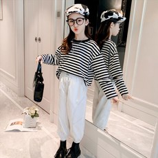 엔젤아이 아동용 줄 소매 트임 맨투맨 바지 세트