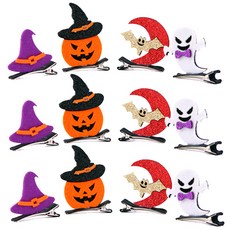 可愛萬聖節髮夾4款 x 3入組, 南瓜, 女巫帽, 幽靈, 蝙蝠, 1套