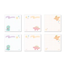 PLEPLE 泡泡恐龍便條紙 3款 x 2入組, 方格 三角龍, 方格 劍龍, 方格 翼龍, 1套