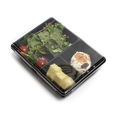 沙拉用3格一次性配菜盒 黑色, 100個, 1套