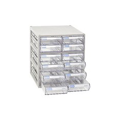 다용도 수납 정리 미니 멀티박스 704 가로2칸 세로6칸, 몸체(연회색) + 서랍(투명), 1개