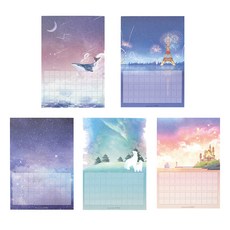 PLEPLE Mind Plus 手稿紙垂直備忘錄紙 5 件套, 夢鯨、巴黎之夜、元宵節、銀河系、北極熊之旅, 1套