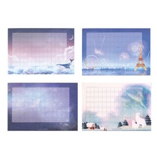PLEPLE Mind Plus 手稿套組 4 份水平備忘錄文件, 夢鯨、巴黎之夜、銀河系、北極熊之旅, 1套