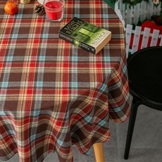 I Love Home 格紋圓形聖誕桌布, 紅色, 90cm