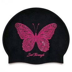 Ohora Studio 透視蝴蝶褶皺矽膠泳帽, 黑粉色