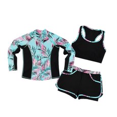 ICE SAND 女童樹葉印花長袖拉鍊防曬T恤+內襯背心+短褲 BR-92016