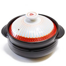 BESTDECO 雙耳耐熱陶瓷砂鍋+愛心印花鍋蓋, 19.5cm, 1組