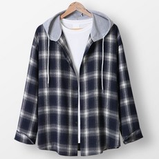 Dangun 男女通用格紋連帽寬鬆版夾克襯衫