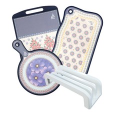 PAWIE 第三季花卉雙面砧板套組, 1套, 砧板特大蔓越莓+經典泡泡萬壽菊+春圓+支架