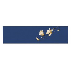 I Love Home玉蘭花亞麻棉餐桌桌旗, 深藍色, 32 x 220 厘米