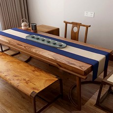 I Luv Home 雙色亞麻簡約桌旗, 海軍藍米色, 32 x 160 cm