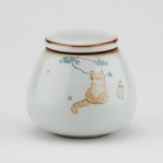 汝窯月白許願茶罐 休憩貓咪 2214623, 1個, 單一商品