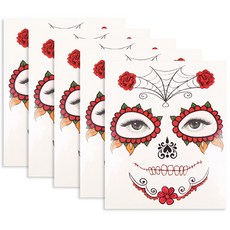 PARTYHAE 骷髏臉紋身貼紙, 花朵, 5個