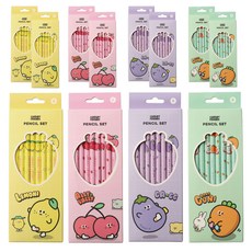 Pinkfoot 蔬果圖案B鉛筆 4款 各8支組, 薄荷綠色+粉色+黃色+紫色, 3組