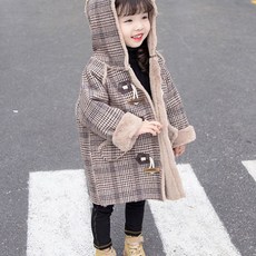 孩童格紋連帽大衣