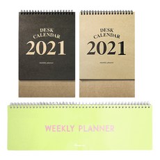투영디자인 탁상달력 랜덤발송 2p + 파스텔 롱 위클리 플래너 세트, 올리브, 1세트