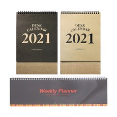 투영디자인 탁상달력 랜덤발송 2p + 데스크 롱 위클리 플래너 세트, 오렌지, 1세트