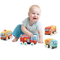 Roly-poly 柔軟布質迴力車 消防車 卡車 巴士組合 huanhe0238, 混合顏色, 1個