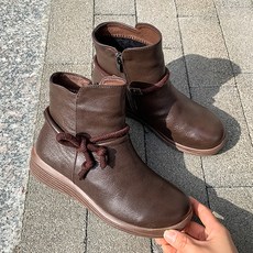 J SHOE 天然牛皮毛絨內裡保暖短版踝靴