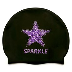 Oho Studio亮片皺褶矽膠泳帽, 黑色 紫色星星款