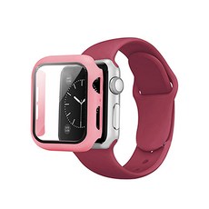 Usus Apple Watch 矽膠錶帶 + 保護殼套組 40mm S/M, 酒紅粉色, 1套