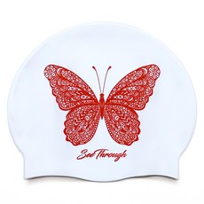 Ohora Studio 透視蝴蝶 皺褶矽膠泳帽, 白紅色