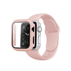 USUS Apple Watch 矽膠錶帶 + 保護殼組 44mm M/L, 沙粉色, 1套