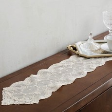 Miss Monet 奇蹟刺繡蕾絲玄關桌旗, 象牙白, 寬 16cm x 長 90cm
