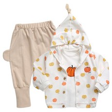 GREEN BEBE 孩童南瓜印花連帽外套3入組