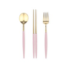 Bogen 孩童金屬匙筷+叉子組, Pink, 湯匙+叉子+筷子, 1組