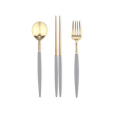 Bogen 孩童金屬匙筷+叉子組, Gray, 湯匙+叉子+筷子, 1組