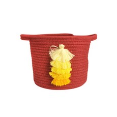 The Flow Company 可愛多用途卡通棉質手提籃, 紅色黃色流蘇, 1個
