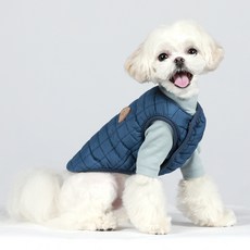 파스텔독 강아지 투버튼 깔깔이 조끼 패딩, 블루, 1개